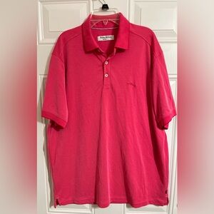Tommy‎ Bahama Island Zone Polo Shirt Mens L Hot Pink Golf Stretch Coolmax Marlin